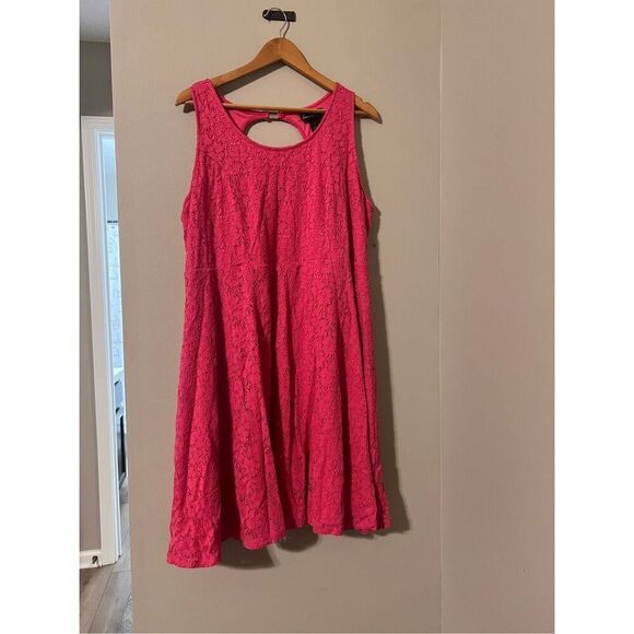 Lane Bryant Plus Size 24 Fit & Flare Lace Dress Pink Sleeveless Preppy Summer - Picture 2 of 6